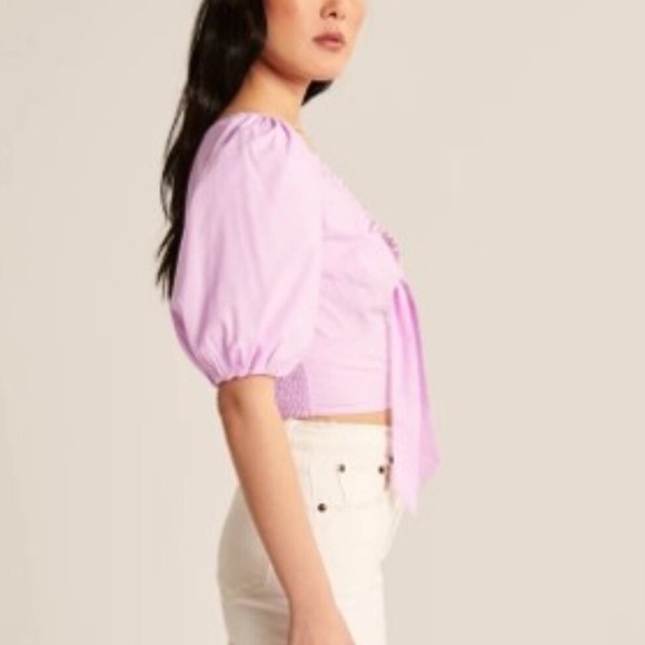 Abercrombie & Fitch Tie Front Puff Sleeves Cropped Top , sz : medium - Picture 10 of 11